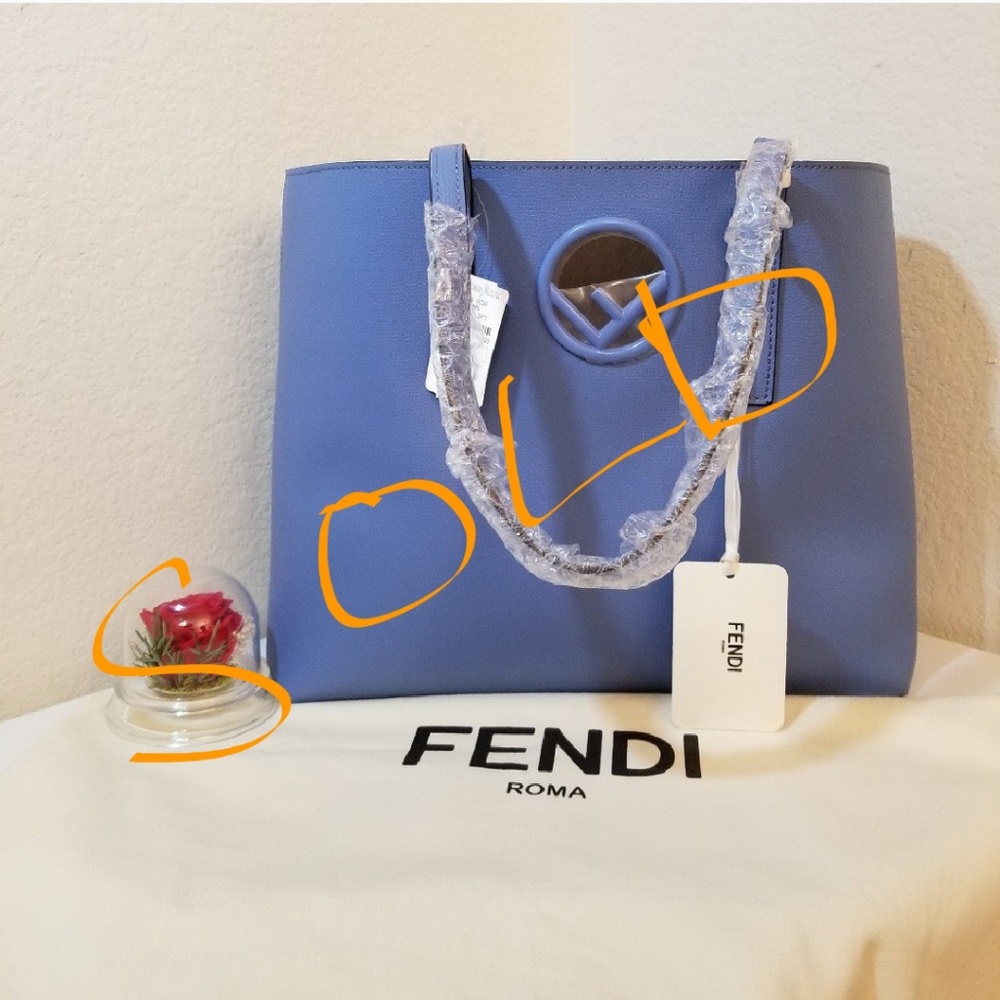 Fendi F Logo Calf Leather Shopping Tote Bag